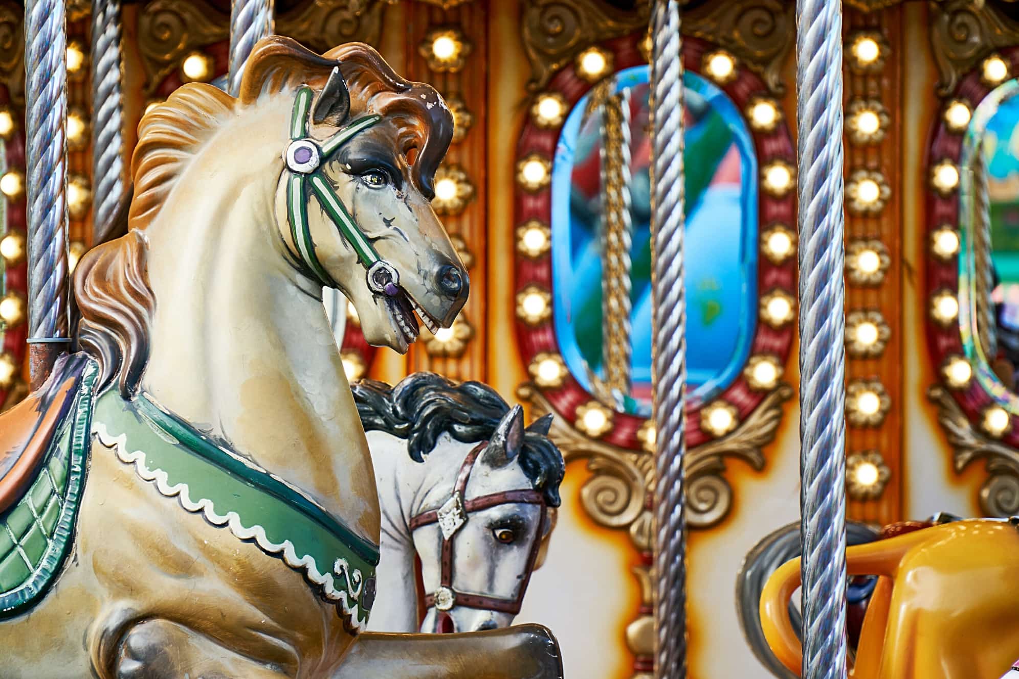Close up of a carousel horse