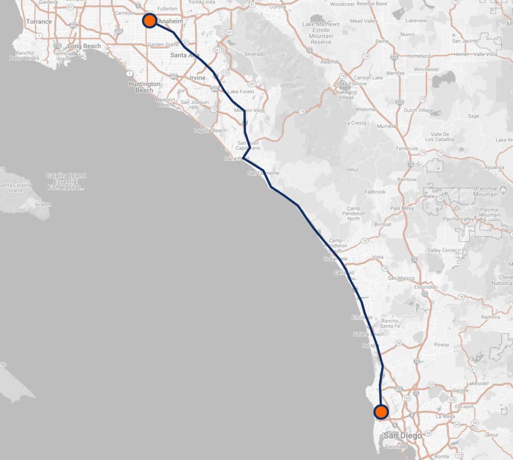 Anaheim to Sea World San Diego Map